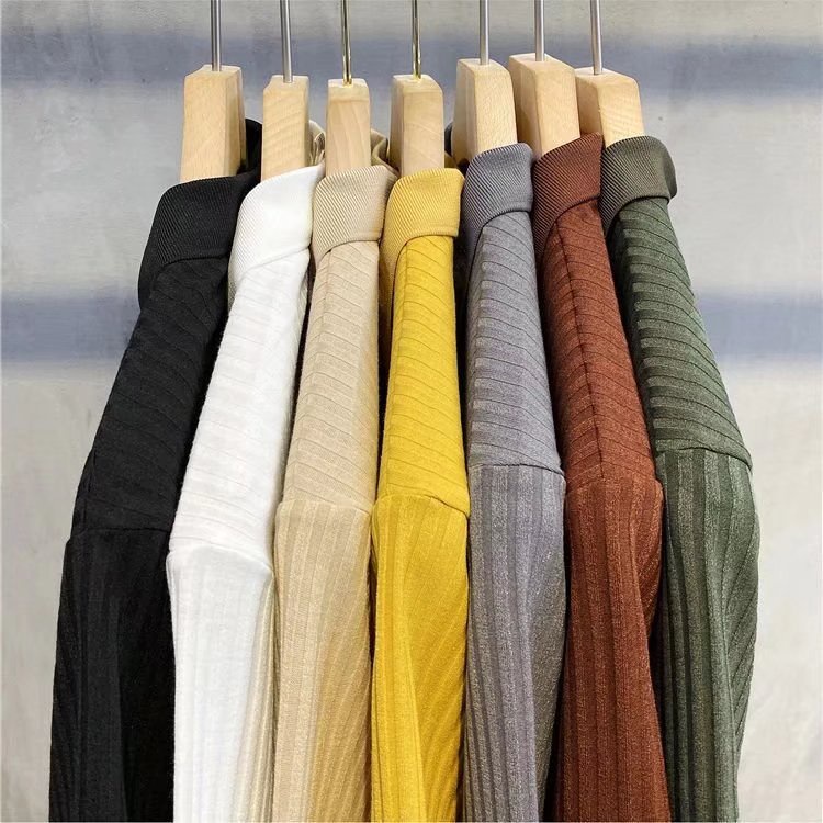 Áo Sweater Dệt Kim Cổ Đứng Tay Ngắn Dáng Ôm Kẻ Sọc Phối Nút Đơn Giản Thời Trang Cho Nữ