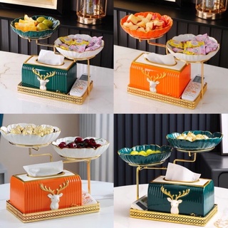 Set Hộp Đựng Giấy Ăn - Kèm 2 Đĩa Phong Cách Bắc Âu