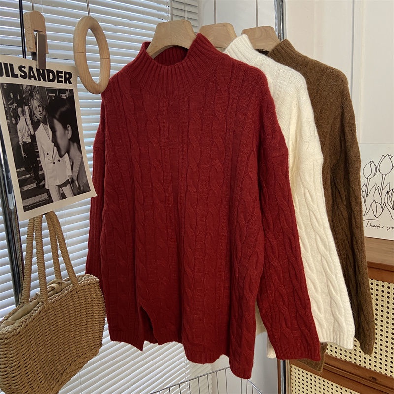 Áo Sweater Cổ Tròn Xẻ Tà Thời Trang Thu Đông Cho Nữ