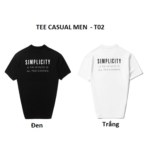 Áo Thun cổ tròn nam CEFFYLO In chữ Simplicity vải Cotton co giãn, dày dặn, form Slimfit T02