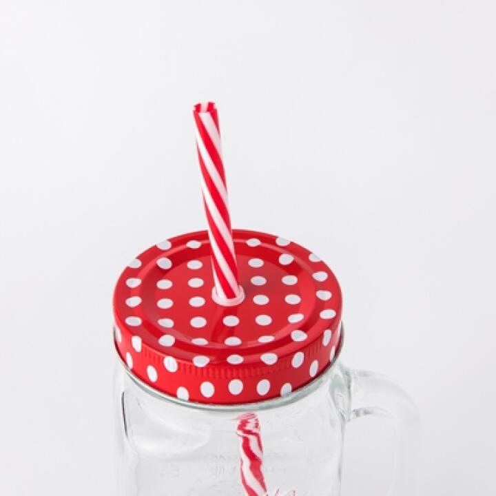 Cốc Thủy Tinh ARTBOX Hàn Quốc Mason Jar Có Ống Hút Màu Đỏ Họa Tiết Chấm Bi Xinh Xắn