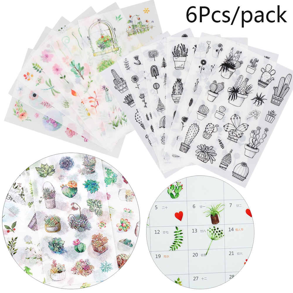 Set 6 tờ sticker giấy hình sen đá xương rồng trang trí DIY