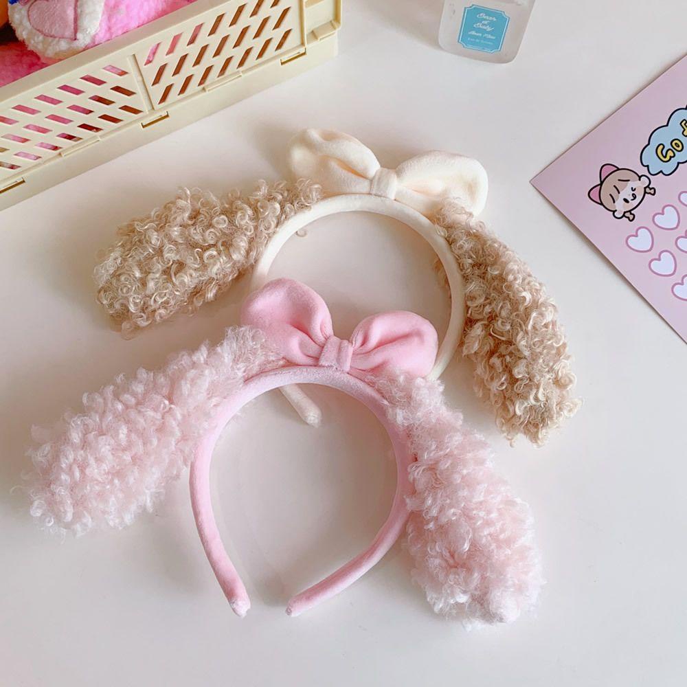 Băng Đô Cài Tóc Đính Nơ Tai Cún Bông Dễ Thương Cho Nữ