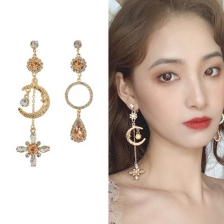 Bông tai dáng dài thời trang hàn quốc hot trend hình mặt trăng đính đá dành cho nữ / phụ kiện trang sức khuyên tai