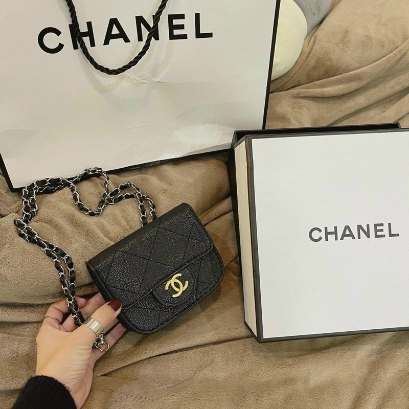 Túi Mini Đeo Chéo C.H.A.N.E.L Trần Trám Nhiều Ngăn, Túi Ví Mini Đeo Cổ Tag X