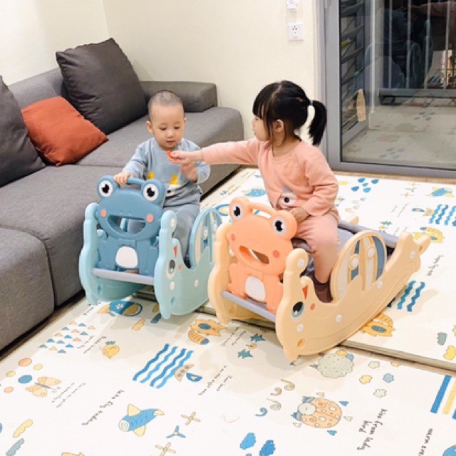 Cầu trượt bập bênh 3in 1 hình cá heo 9BABY màu XANH cho bé