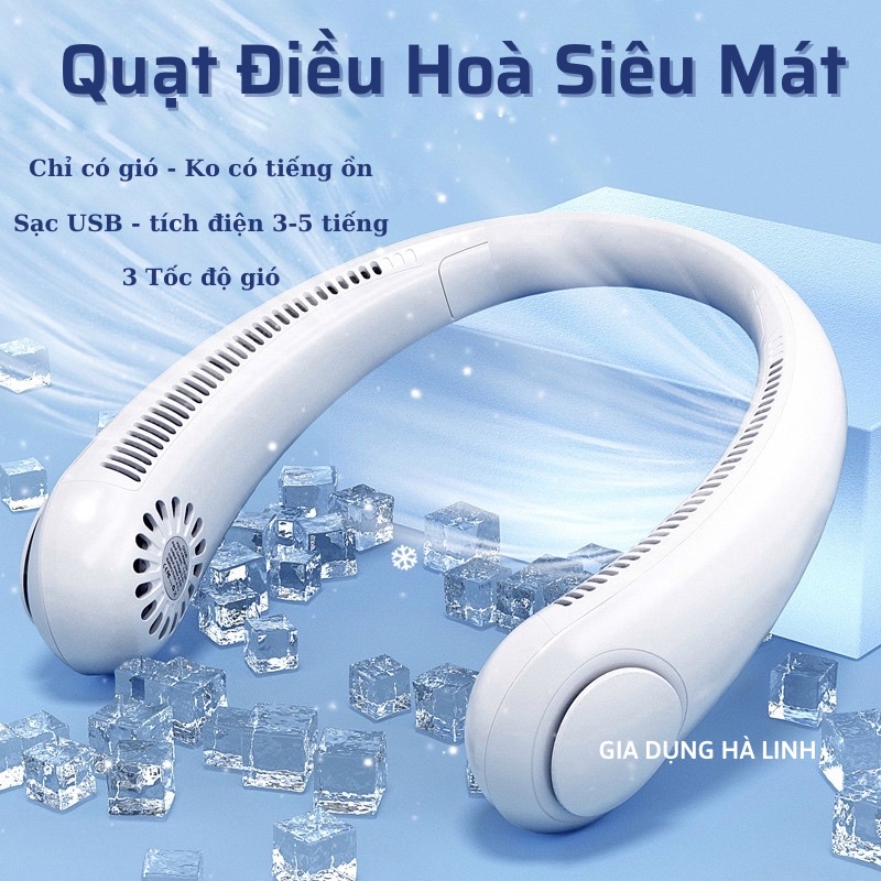 Quạt đeo cổ mini không cánh tiện dụng tích điện 3-5h thông minh tiện lợi dáng thể thao