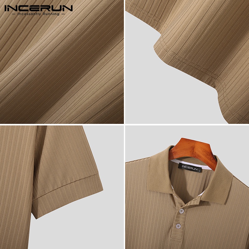 Áo polo INCERUN ngắn tay kẻ sọc thời trang hè cho nam