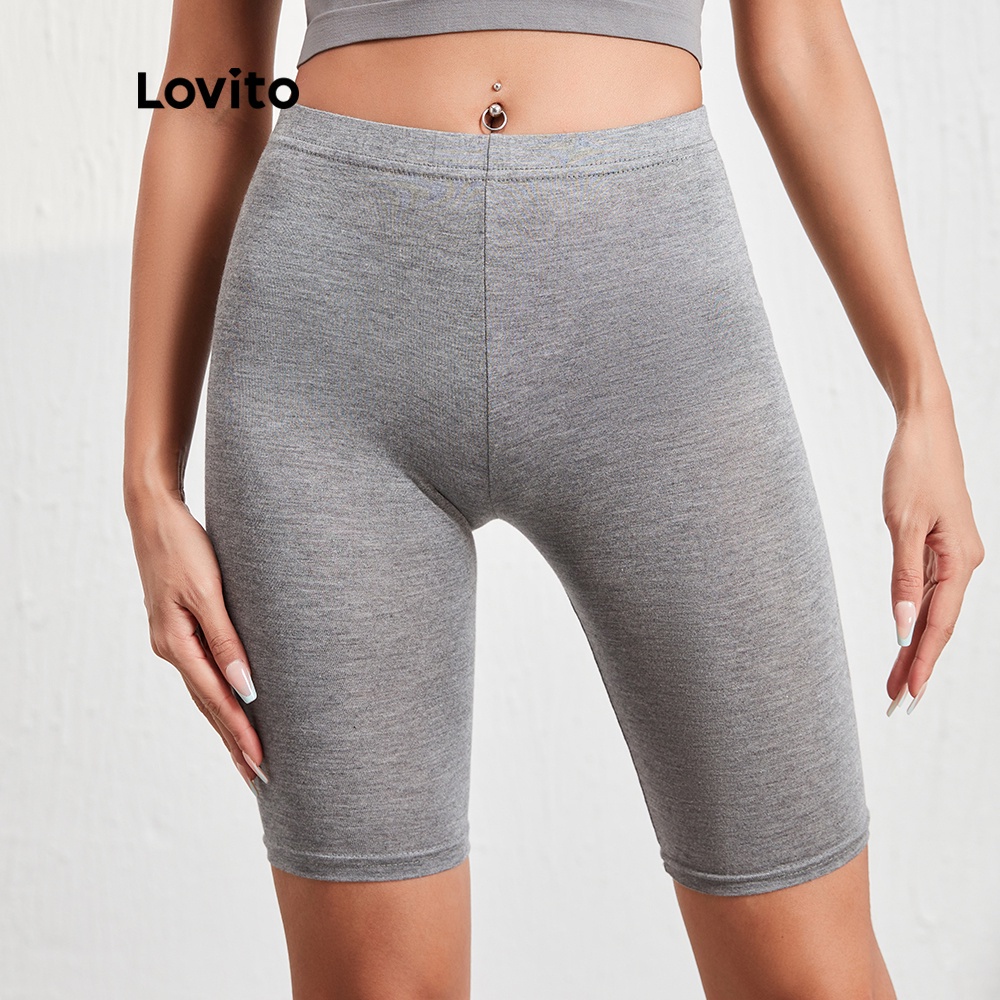 Quần đùi Lovito L08212 màu trơn dáng ôm lưng cao đơn giản (Màu đen/Xám đậm) | BigBuy360 - bigbuy360.vn