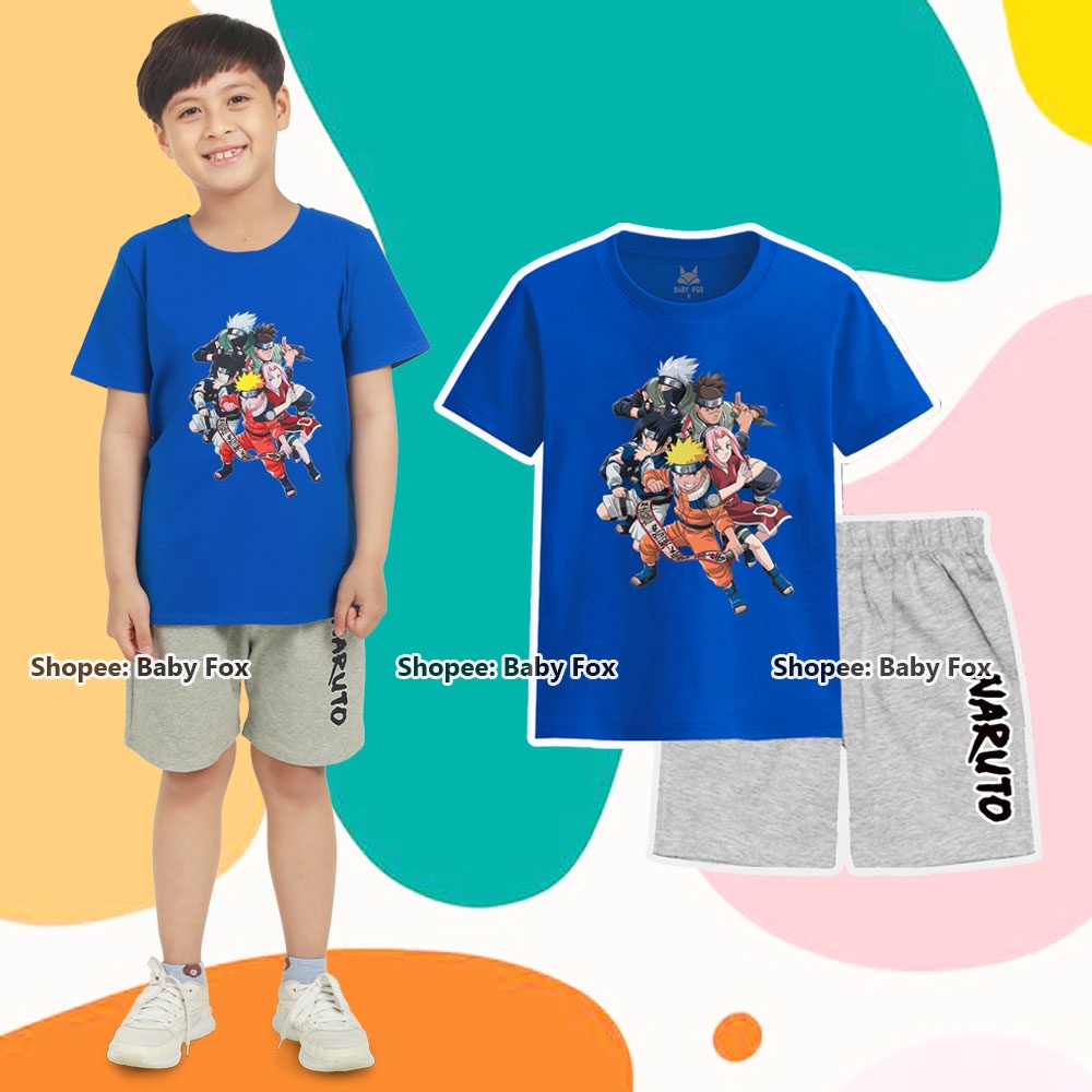 Bộ thun bé trai 100% cotton loại tốt, thương hiệu BABY FOX, hình Naruto, size nhí trung, đại l