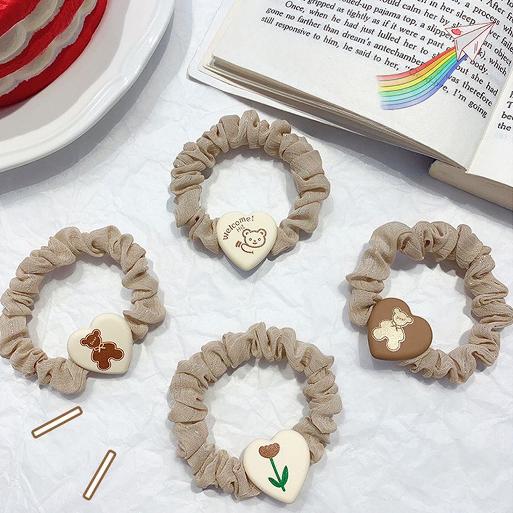 Dây Cột Tóc Co Giãn Họa Tiết Trái Tim / Hoa / Gấu Dễ Thương Cho Nữ Giá Đỡ