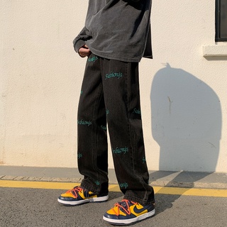 ✦ AFFLIGA ✦Quần Jeans Nam Màu Xanh Nhạt Thêu Chữ Phong Cách Hàn Quốc