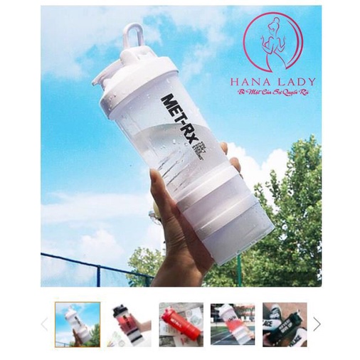 Bình Nước Thể Thao 3 Ngăn, Bình Lắc Đựng Nước Tập Gym Thể Hình Shaker Whey Met RX 3 Ngăn 600ML Cao Cấp Nhiều Màu