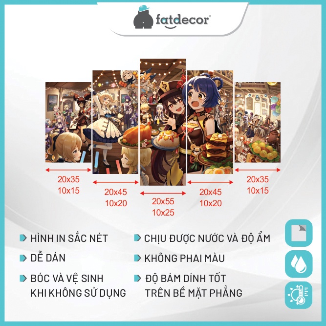 Tranh dán tường Genshin Impact - Set 5 poster decal anime trang trí phòng đẹp