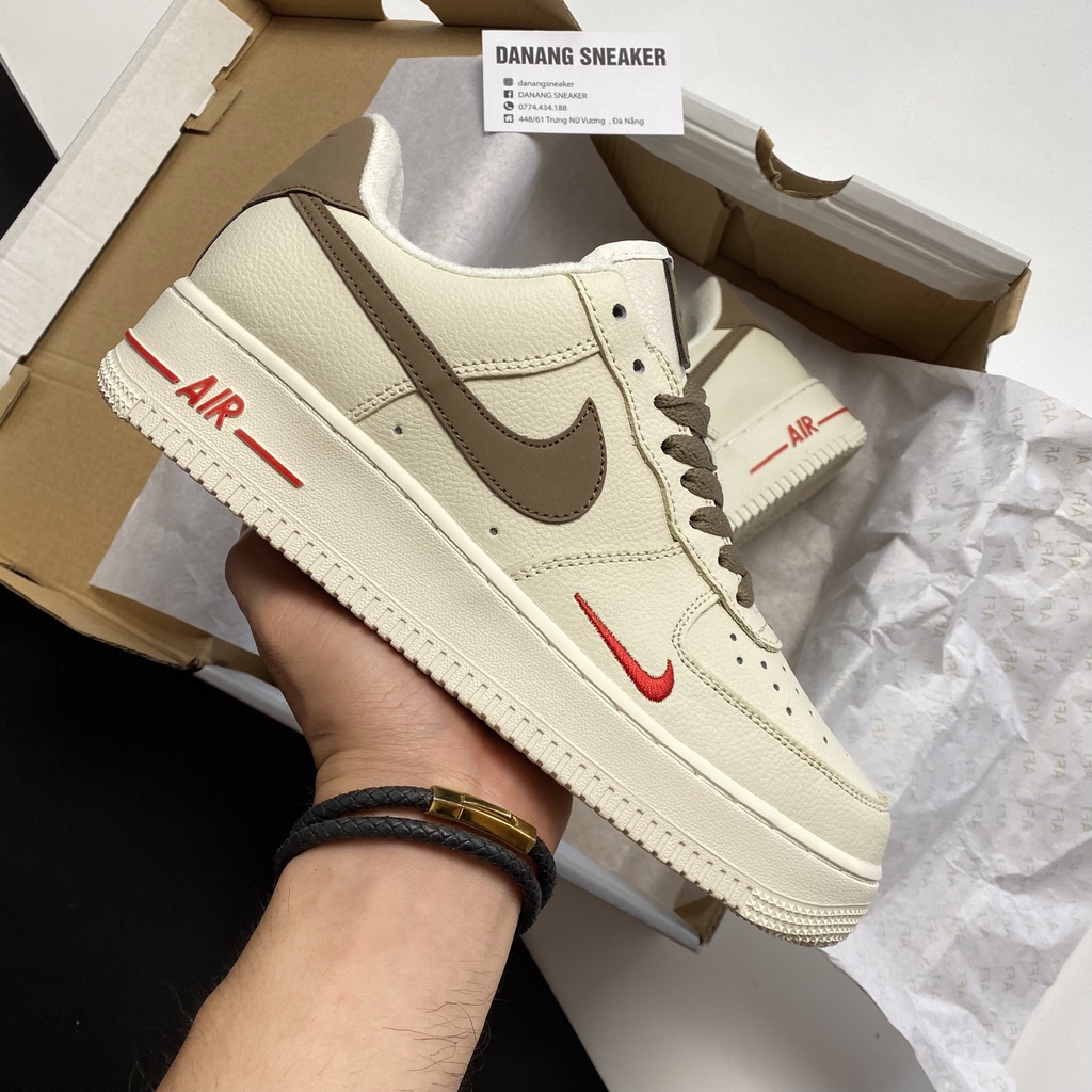 Giày Air Force 1 Low Premium White Brown  - GIAY DANANG | Phiên bản 1:1 chuẩn.