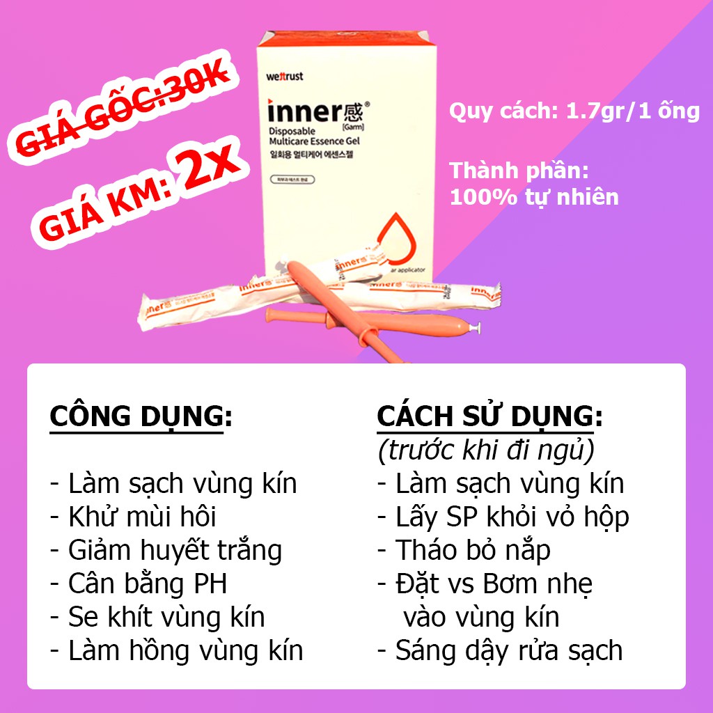 Que Dùng Thử INNER GEL CHÍNH HÃNGDung Dịch Vệ Sinh Phụ Nữ Vệ Sinh Vùng Kín Se Khít Vùng Kín Làm Hồng Vùng Kín DDVS02