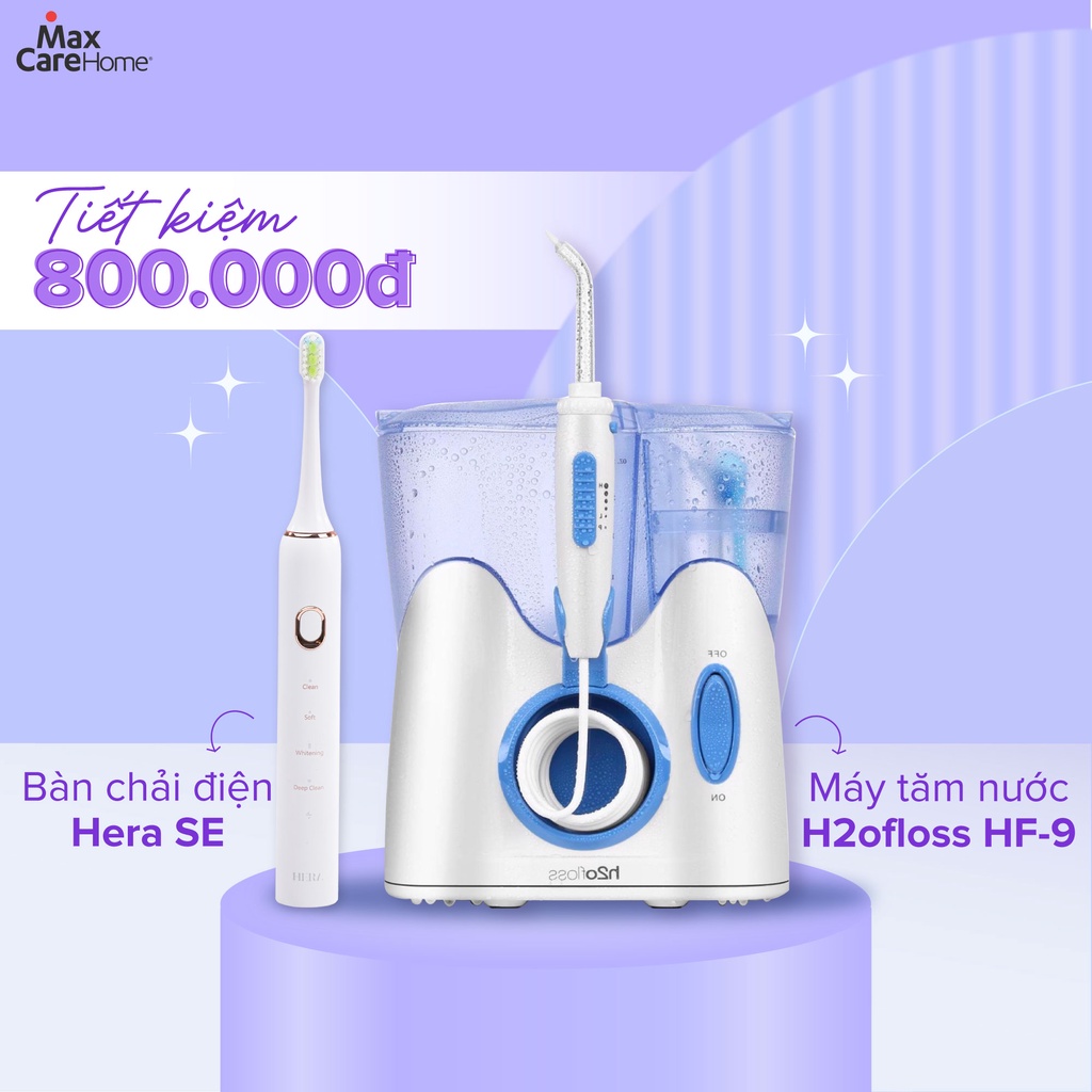 Máy tăm nước gia đình H2ofloss HF-9 + Bàn chải điện sạch sâu Maxcare Hera Whitening SE