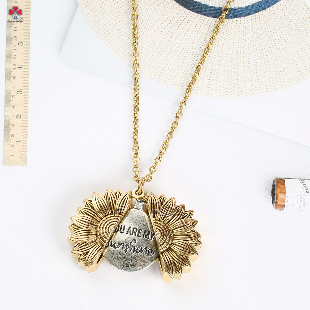 Open Locket Sunflower Pendant Necklace You Are My Sunshine Letter Necklace