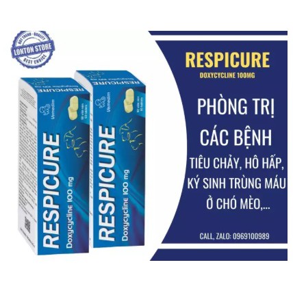 Respicure - (lọ 60 viên) giải quyết hết hô hấp, ký sinh trùng máu ở chó mèo. Vemedim & Lonton store