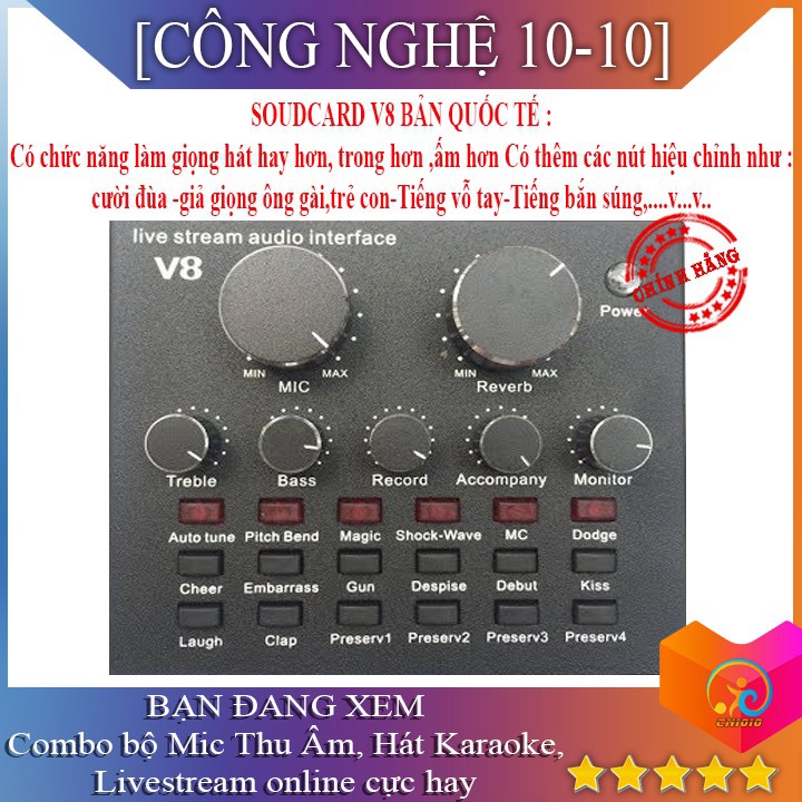 Mic Thu Âm BM900, Sound Card V8 Chuyên Karaoke, Livestream, Có Auto Tune Hát Hay - 2906linh