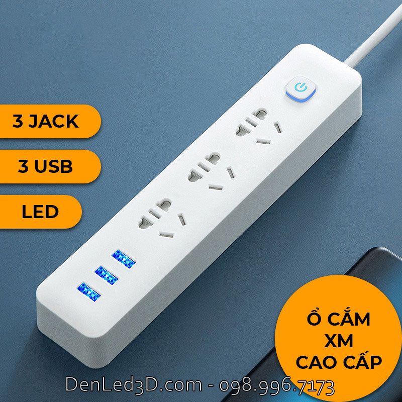 Ổ Cắm Điện XM33 Kèm Cổng USB Có Led Chịu Tải 2500W, Chống Giật, Chống Cháy 750 độ