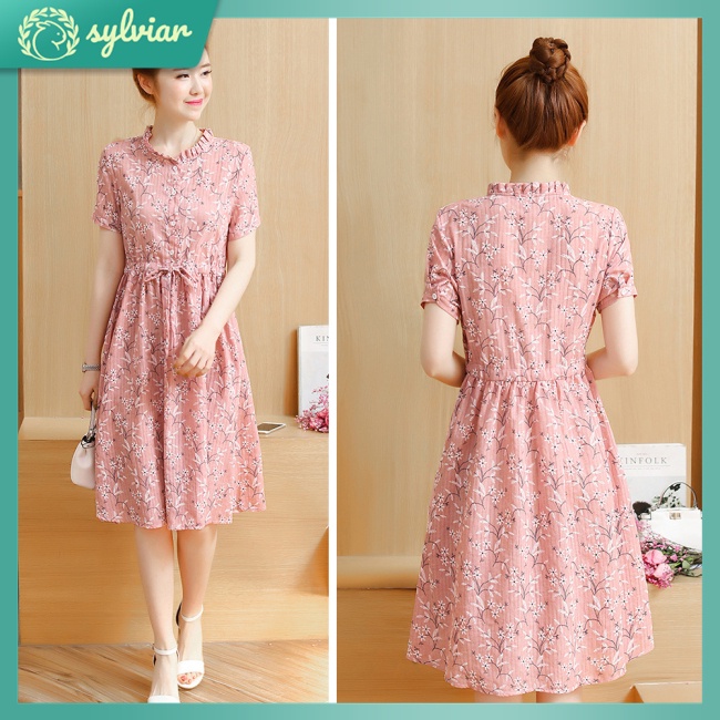 [sylviar] Đầm Bầu Dáng Rộng Dài Vừa Mềm Mại Thoáng Khí Họa Tiết Hoa Nhỏ Giản Dị