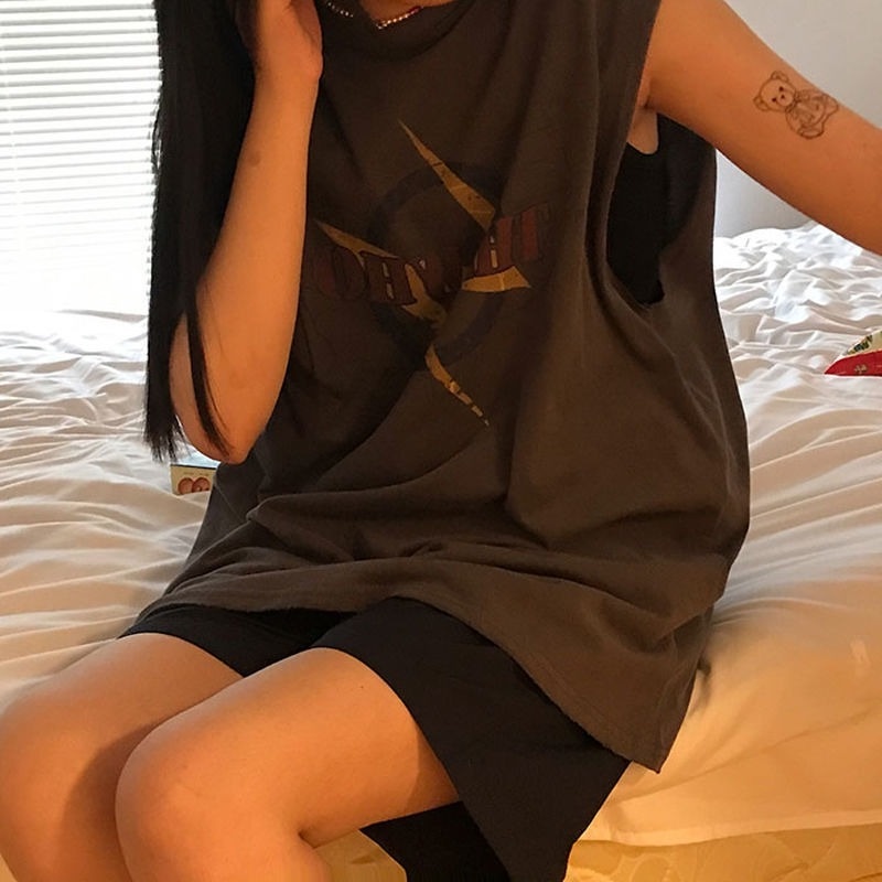 Áo Thun Thể Thao Sát Nách Form Rộng Phong Cách Đường Phố Nhật Bản Thời Trang Mùa Hè Cho Nữ