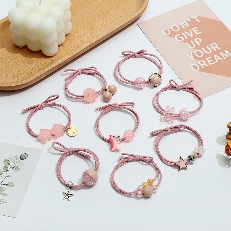 SET 8 BUỘC TÓC MÀU HỒNG XANH PHONG CÁCH HÀN QUỐC CHO BÉ GÁI