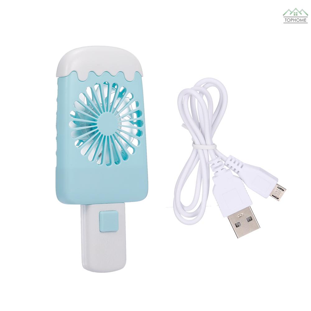 Quạt Mini Cầm Tay Hình Cây Kem / Que Kem Hoạt Hình Có Thể Sạc Lại Bằng Cổng Usb