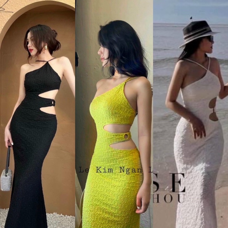 Đầm Maxxi Yếm 1 Bên Khoét Khoen Eo Gân Xương Cá