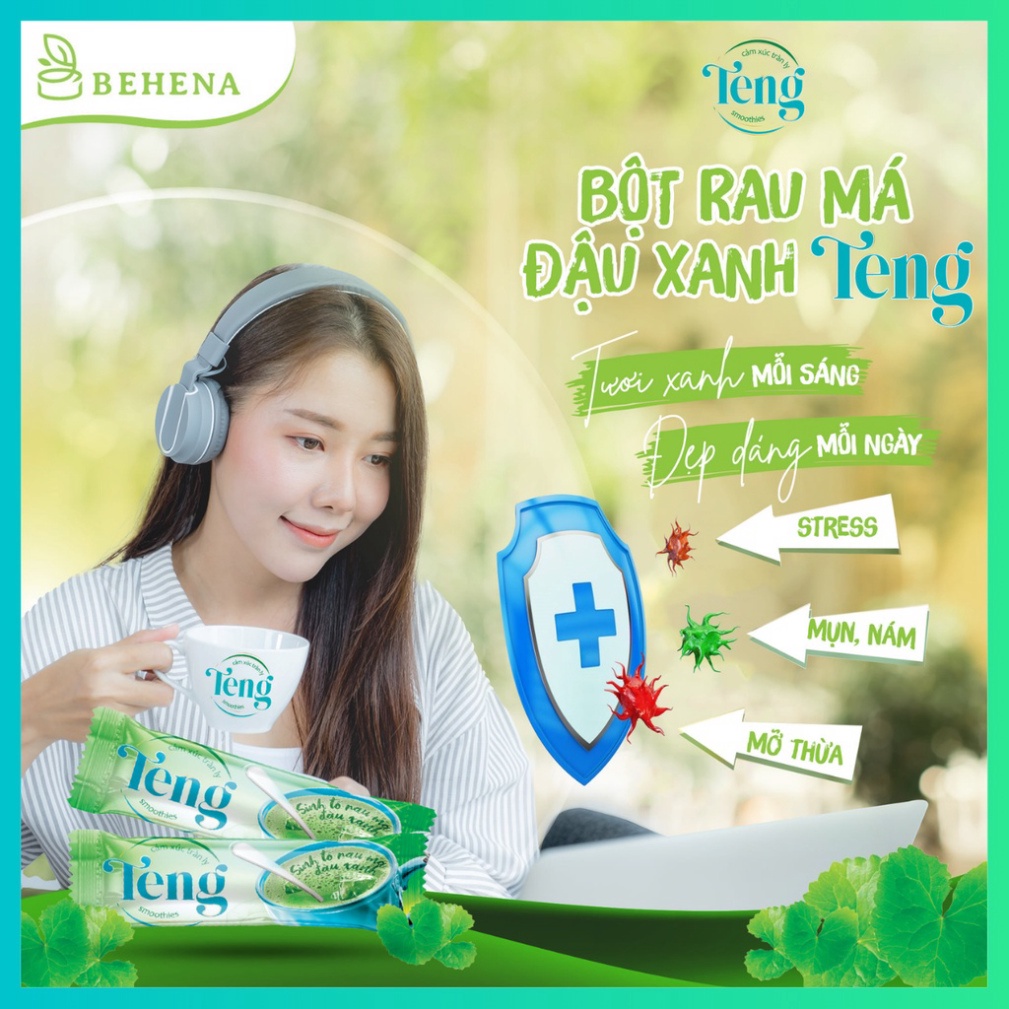 Bột Rau Má Đậu Xanh Behena Teng 150g Thanh Nhiệt - Giải Khát - Mát Gan - Thanh Lọc Cơ Thể - Hộp 10 Gói Uống Liền