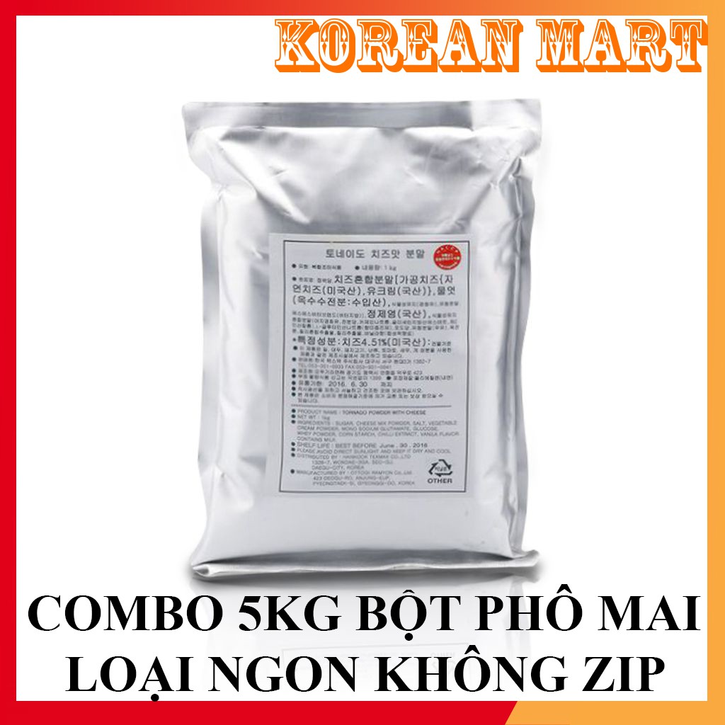 Combo 5kg bột phô mai Tornado Hàn Quốc loại ngon không zip túi 1kg