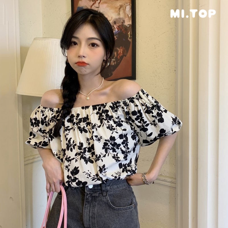Áo Sơ Mi Chiffon Tay Ngắn Hở Vai Họa Tiết Hoa Thời Trang Mùa Hè Dành Cho Nữ