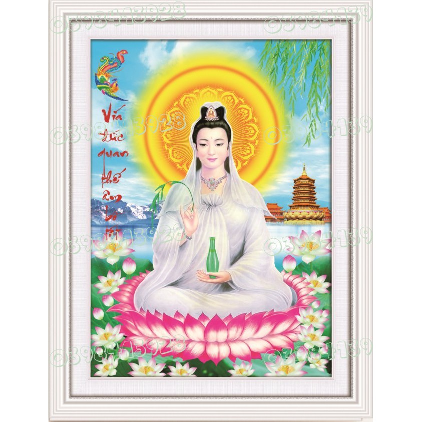 Tranh Đính Đá ABC 3D Quan Âm Ngồi Tòa Sen DF462 (KHÁCH TỰ ĐÍNH) KT:38X50CM