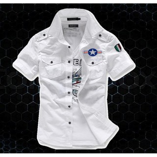 Áo Sơ Mi Nam Tay Ngắn Kaki Cầu Vai Logo Cờ Ý Cao Cấp SM02