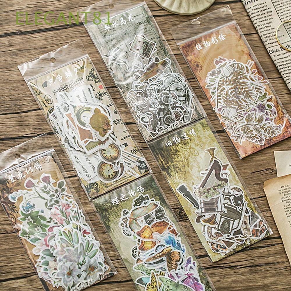 Set 81 Miếng Dán Trang Trí Sổ Tay / Nhật Ký / Sổ Lưu Niệm Hình Cây Nấm / Hoa Lá Kiểu Vintage Diy