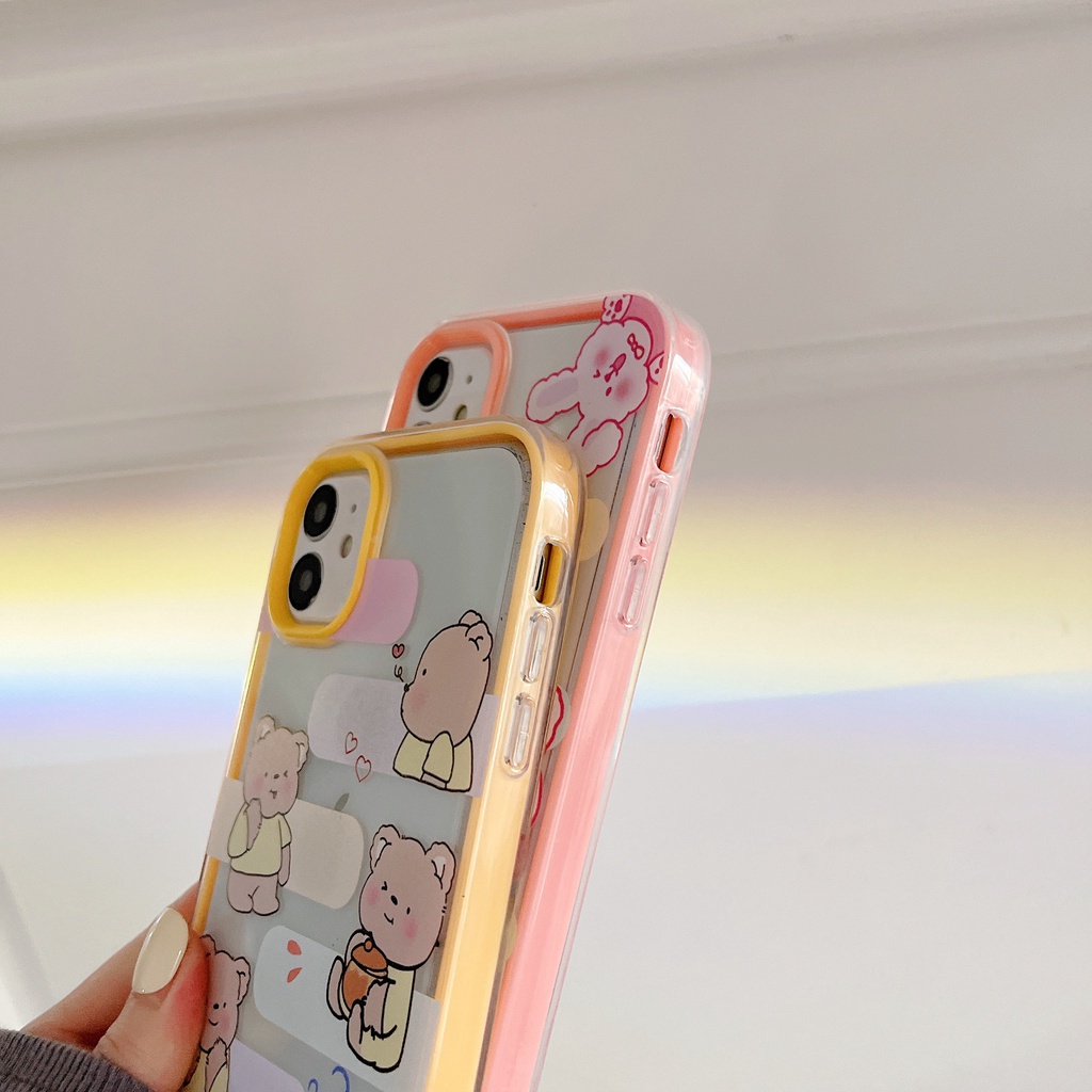 Ốp Điện Thoại Silicon TPU Mềm Trong Suốt in Hình Thỏ Hoạt Hình 3 Trong 1 Chống Sốc Cho iPhone 13 12 11 Pro Max XS XR 8 7 Plus