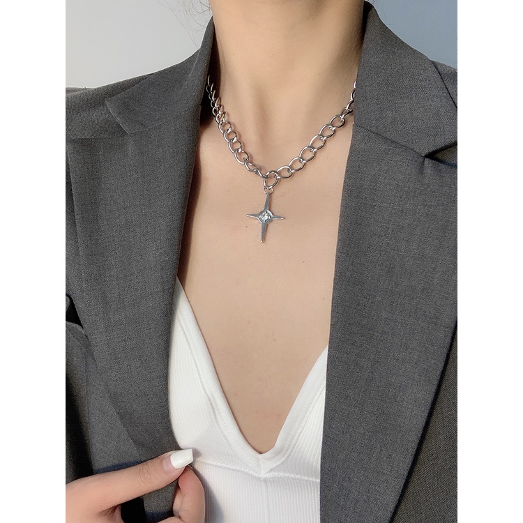 Vòng cổ Mặt Thánh Giá Bằng Titan Thời Trang Đường Phố Cho Nam Và Nữ