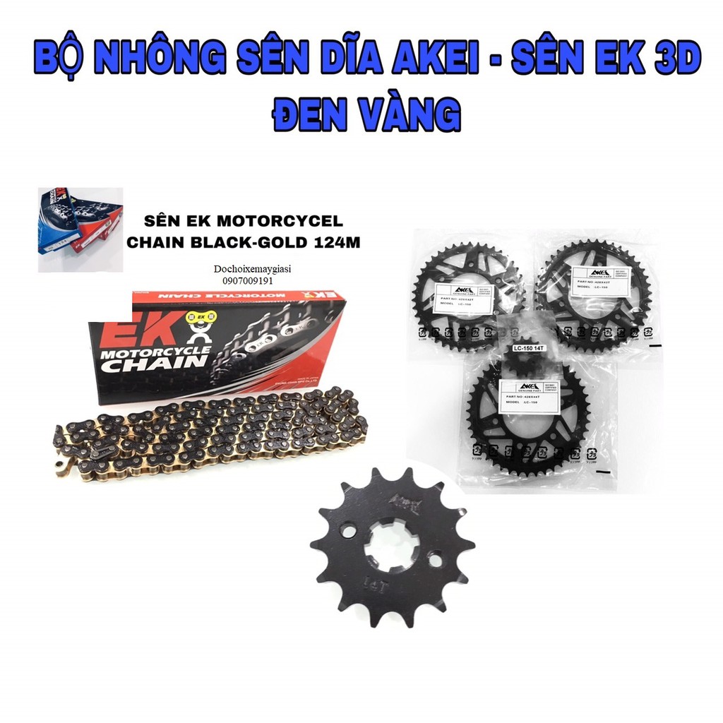 Bộ NSD AKEI - Sên EK 3D Đen Vàng Dành Cho EX135 - EX150 - RAIDER FI - WINNER - SONIC