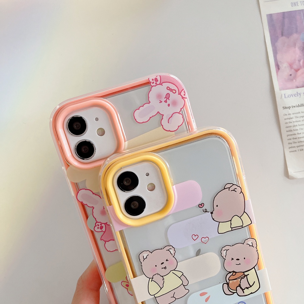 Ốp Điện Thoại Silicon TPU Mềm Trong Suốt in Hình Thỏ Hoạt Hình 3 Trong 1 Chống Sốc Cho iPhone 13 12 11 Pro Max XS XR 8 7 Plus