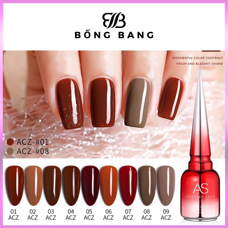 Sơn móng tay gel dùng máy hơ gel Sơn gel AS sơn nail tone nâu socola BỐNG BANG mã ACZ 15ml