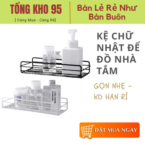 Kệ sắt chữ nhật thanh tròn để đồ nhà tắm, phòng bếp dán tường siêu chắc. Kệ để gia vị inox đa năng