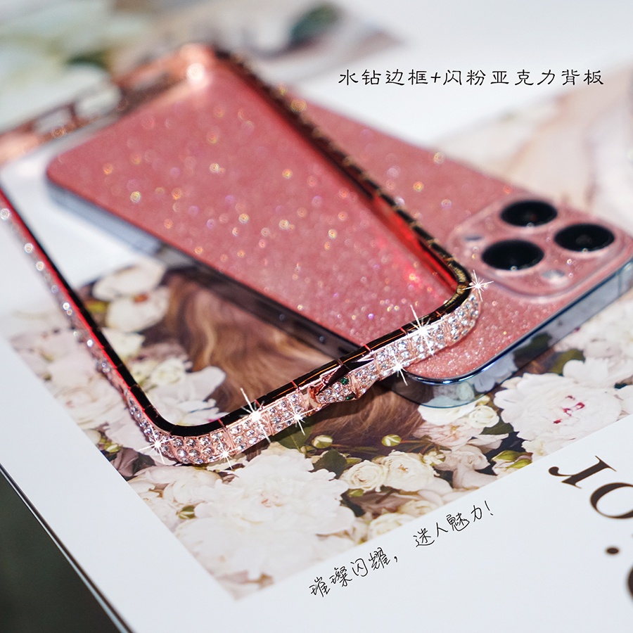 Ốp điện thoại viền kim loại đính đá dành cho IPhone 12 11 Pro MAX Mini XS MAX XR X 6