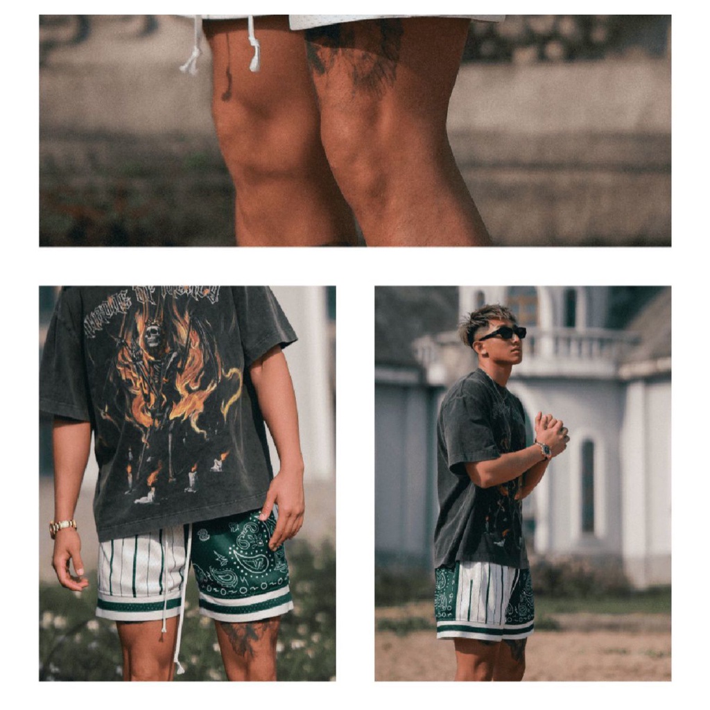 Reserff Quần Short Hai Lớp In Họa Tiết Retro Phong Cách Mỹ Thời Trang Mùa Hè Cho Nam