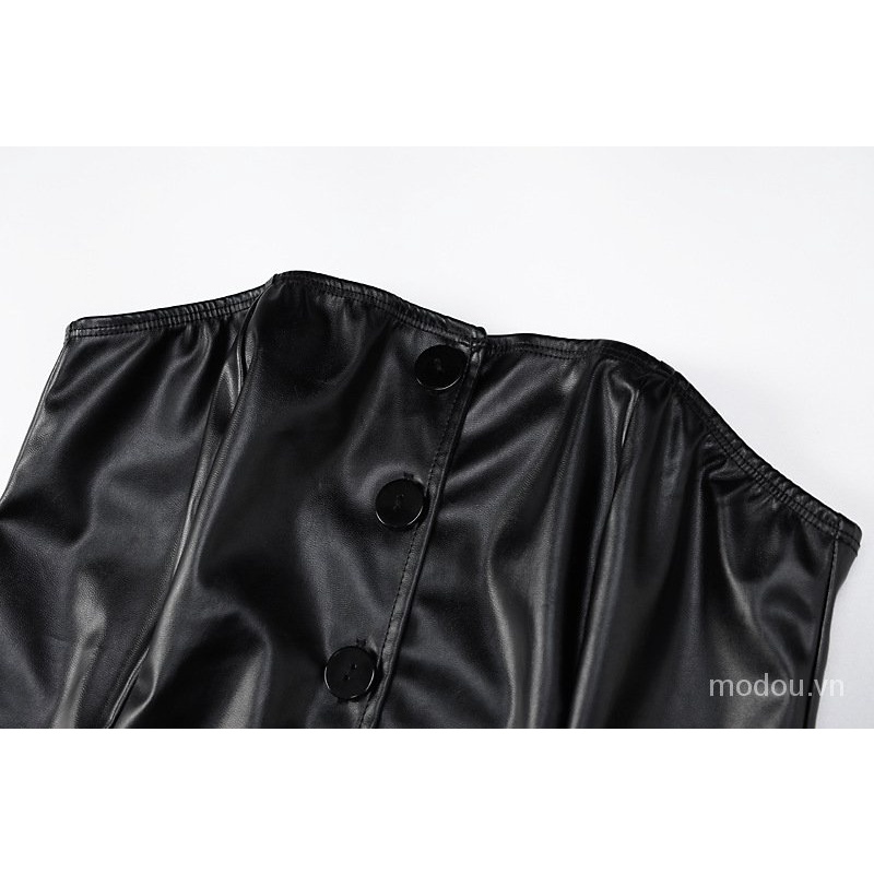 Áo ống hở vai chất liệu da PU Vi70
