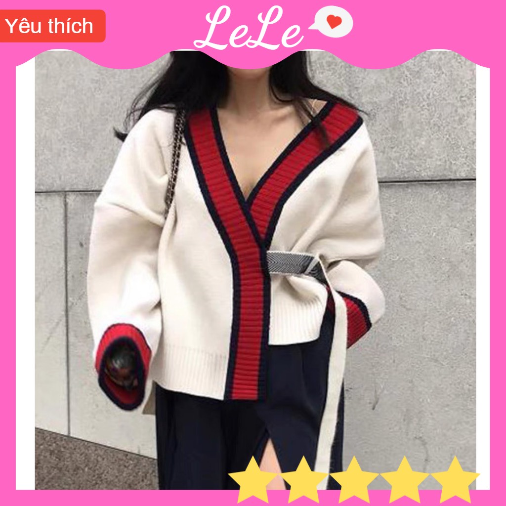 Áo khoác len nữ hàn quốc cardigan ulzzang kiểu dáng rộng viền đỏ - 110