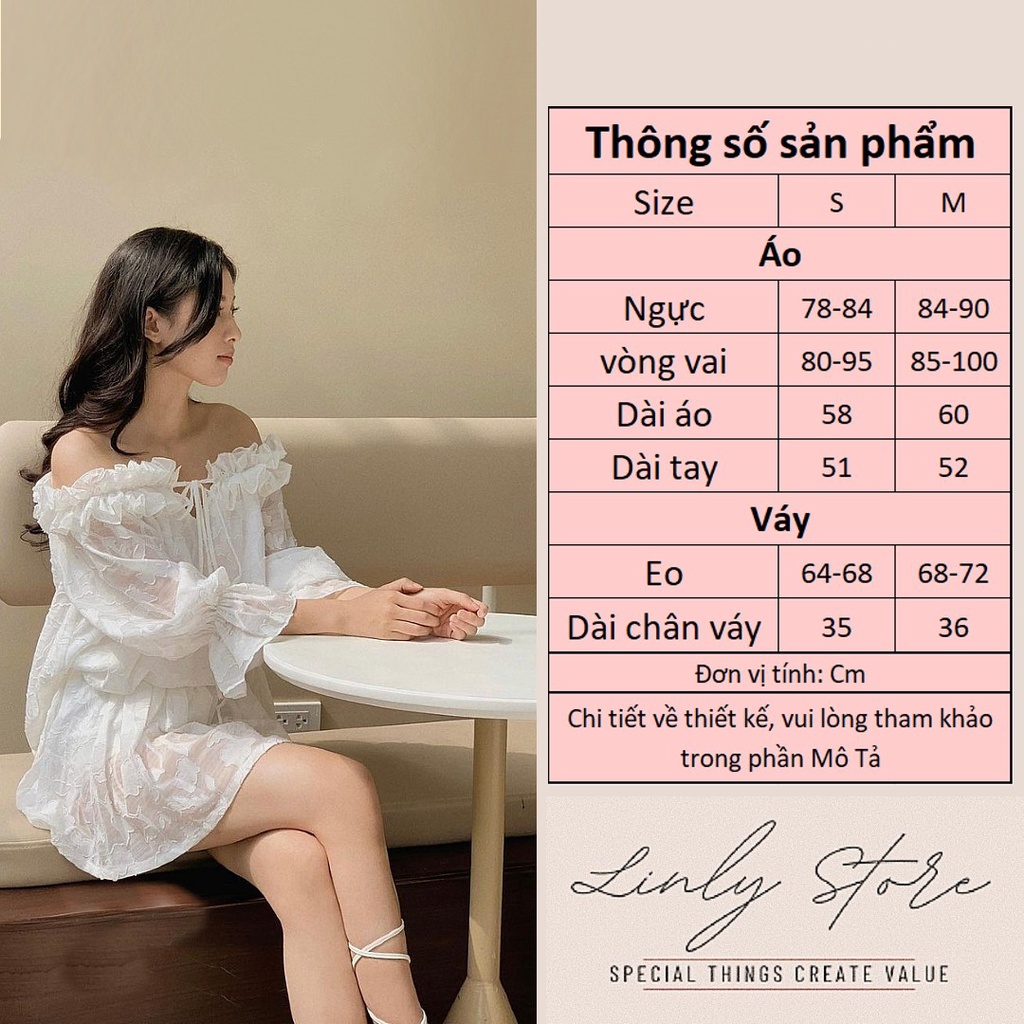 Set áo trễ vai babydoll Linly Store áo kiểu nữ tiểu thư tay lỡ S-BE