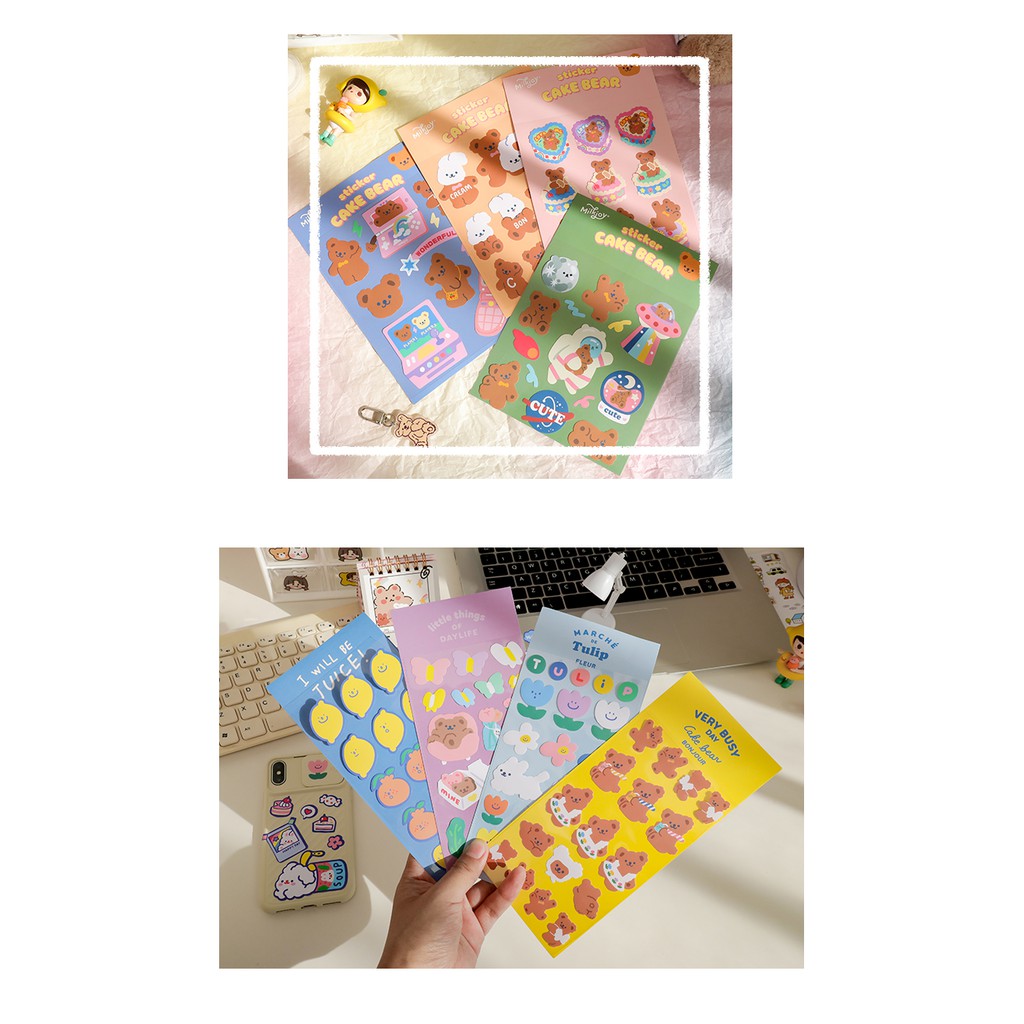 Sticker gấu cute hình dán dễ thương miếng dán công chúa trang trí sổ planner bullet journal dụng cụ dán  MILKJOY