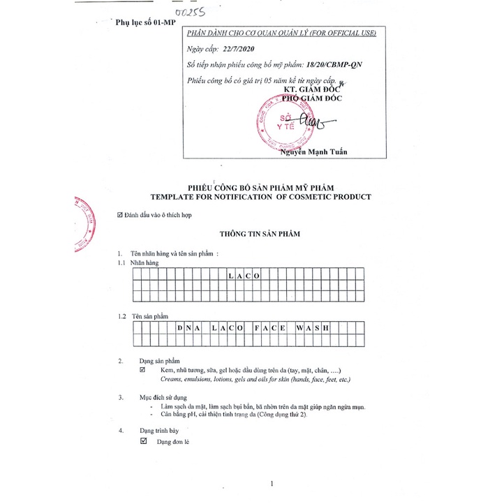 SỮA RỬA MẶT LACO DNA  30ml - LACO DNA Ngăn ngừa mụn, sạch sâu, sáng da