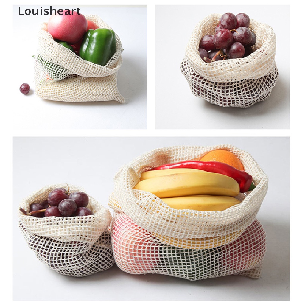 Louisheart Reusable Grocery Produce Bags Cotton Kitchen String Net Tote Bag Fruit Vegetable TFG